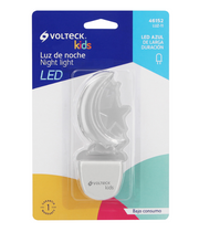Luz nocturna LED Volteck Kids con forma de luna y estrella, en empaque; luz azul.
