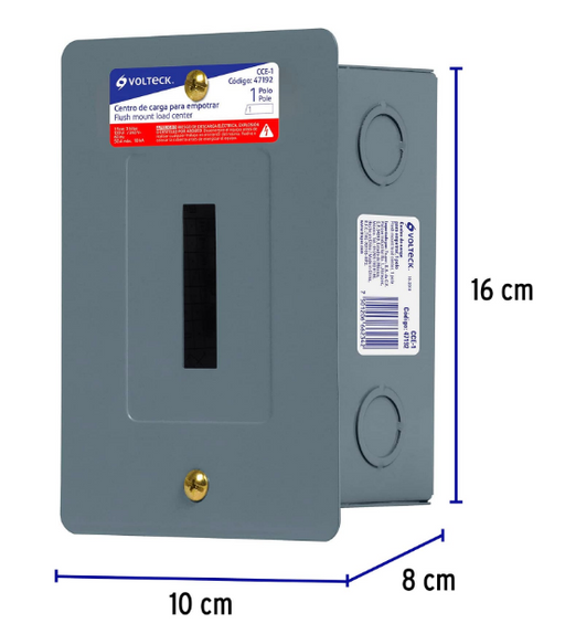 Centro de carga empotrable 1 polo, placa gris con ranura negra; 10×16×8 cm