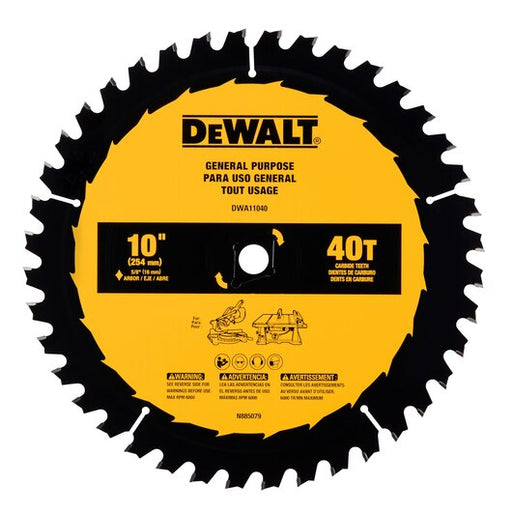 Disco de sierra circular DEWALT de 10" con 40 dientes y orificio central