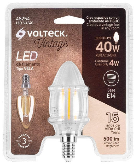 LAMPARA LED TIPO VELA 4 W CON FILAMENTO BASE E14 CALIDA