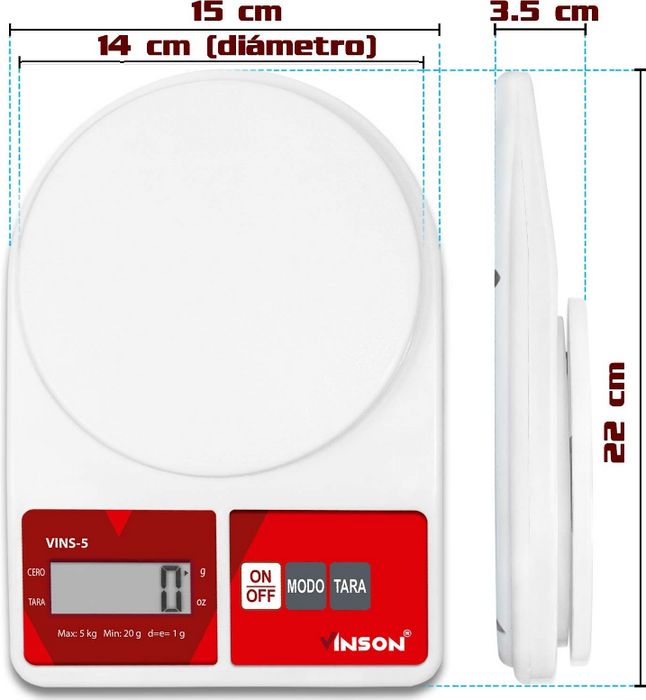 BASCULA DE COCINA PLATO CIRCULAR 5 KG