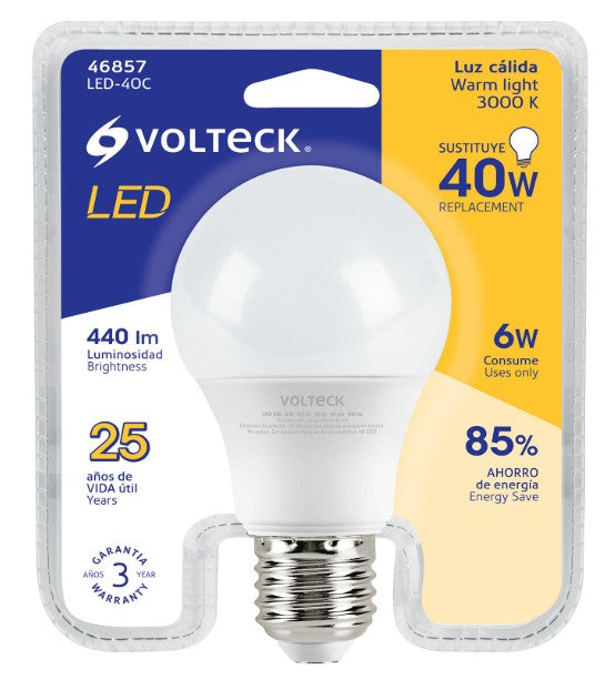 FOCO LED A19 6 W LUZ BLANCA CALIDA 440 lm VOLTECK