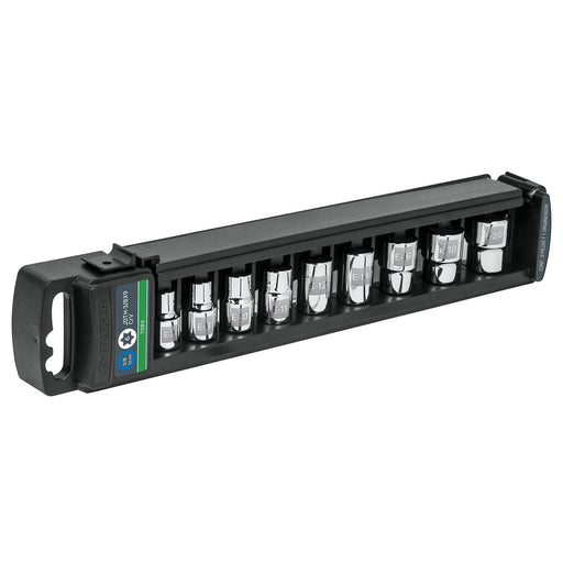 Juego de dados Torx de 3/8" con 9 puntas en carril portaherramientas