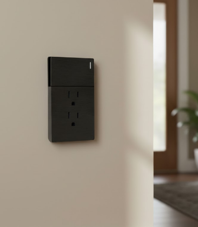 APAGADOR SENCILLO + TOMACORRIENTE DOBLE SANTORINI 127 V / 15 A PLASTICO ABS NEGRO