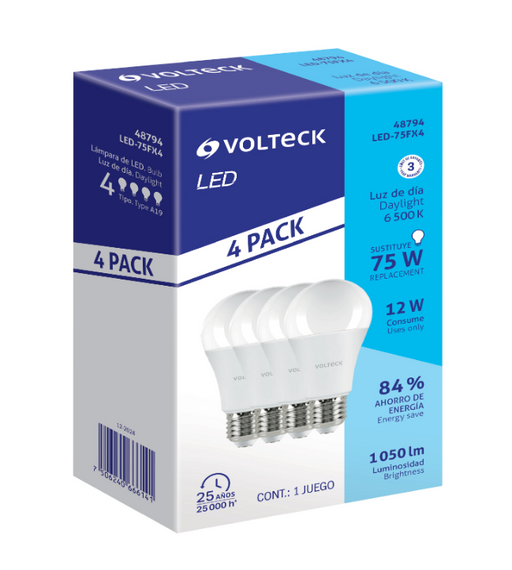 Pack de 4 focos LED Volteck de 12 W, luz blanca fría, casquillo E27