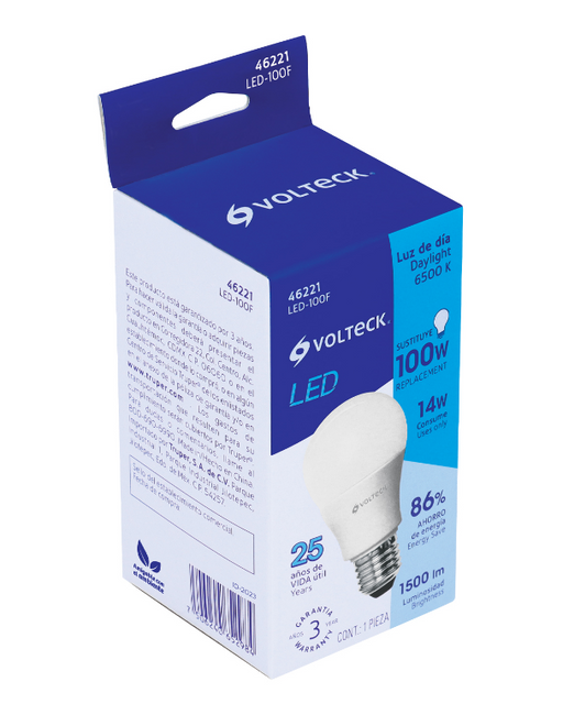Caja de bombilla LED 14W, luz de día 6500K, empaque VOLTECK
