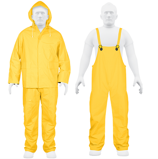 Conjunto impermeable amarillo con capucha, chaqueta y peto ajustable