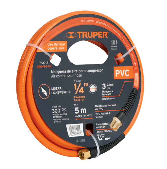 MANGUERA PARA AIRE, DE 1/4" X 5 m (16 ft), DE PCV, TRUPER