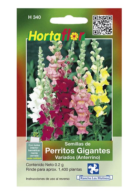 SOBRE DE SEMILLAS DE PERRITOS GIGANTES HORTAFLOR, CONTENIDO DE .02G