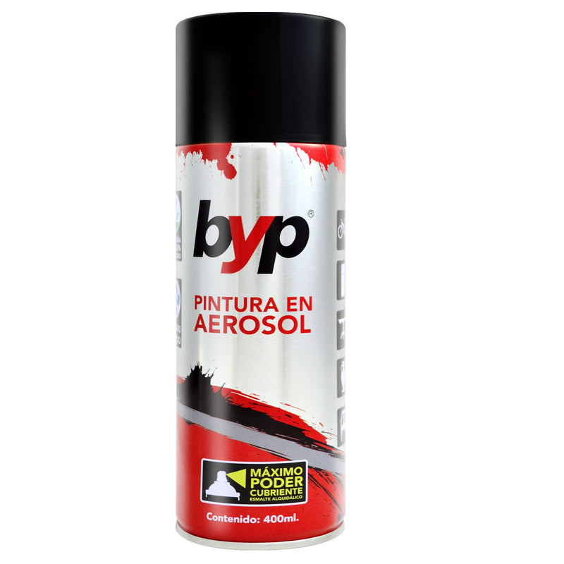 PINTURA EN AEROSOL, COLOR NEGRO BRILLANTE, 400 ml, BYP