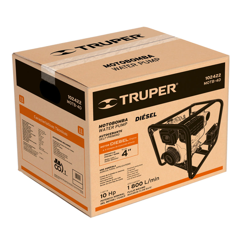MOTOBOMBA DE 4", A DIESEL, 10 hp, 1,800 L/min, TRUPER