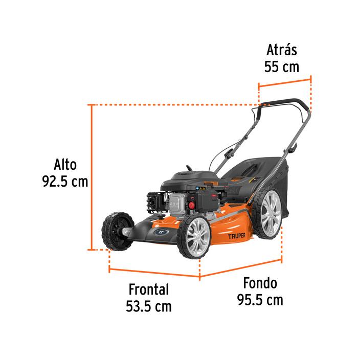 PODADORA DE CESPED 22", MOTOR OHV 196 CC, RUEDAS TRASERAS DE 12", BOLSA, TRUPER