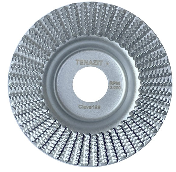 Disco de desbaste metálico circular con patrón dentado y orificio central