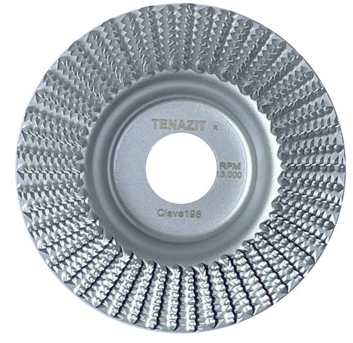 Disco de desbaste metálico circular con patrón dentado y orificio central