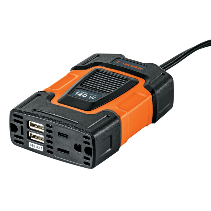 INVERSOR DE CORRIENTE 120 W, 2 PUERTOS USB, 3.1 AMP. S.MAX