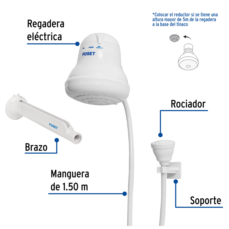 REGADERA ELECTRICA FOSET CON 4 NIVELES DE TEMPERATURA.