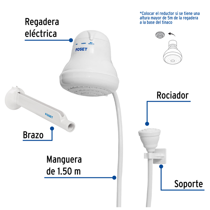 REGADERA ELECTRICA FOSET CON 4 NIVELES DE TEMPERATURA.