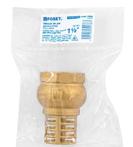 VALVULA DE PIE O PICHANCHA CON REJILLA DE LATON 1-1/2" FOSET