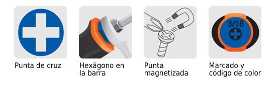 DESARMADOR DE CRUZ 1/4" X 4", MANGO BIMATERIAL, BARRA EXAGONAL