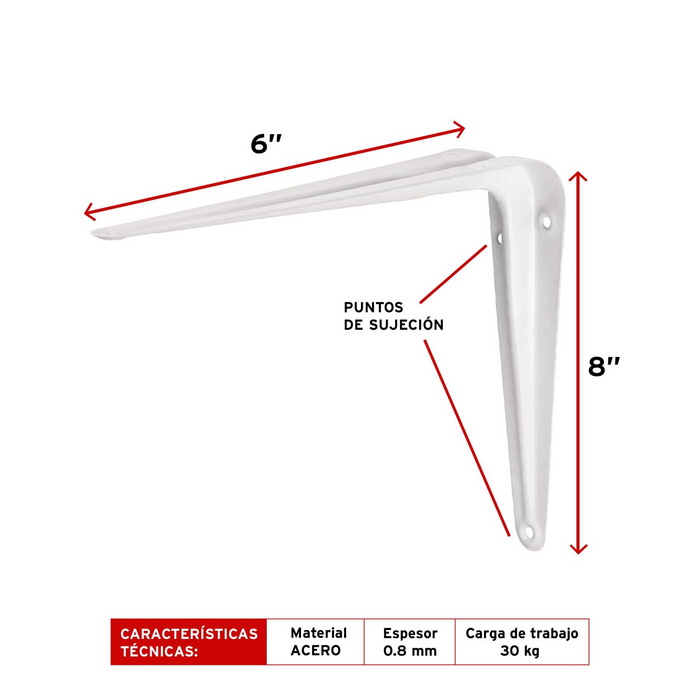 MENSULA 6" X 8", BLANCA, FIERO