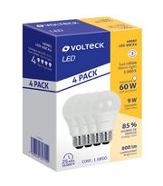Paquete de 4 focos LED Volteck de 9 W, luz cálida, base roscada y ahorro de energía