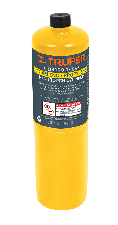 Tanque de gas TRUPER amarillo de propileno/propano con tapa negra