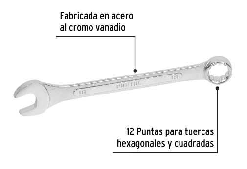 LLAVE COMBINADA MILIMETRICA 18 MM X 220 MM DE LARGO PRETUL