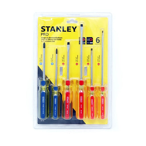 Juego de desarmadores STANLEY de 10 pzas con mango de acetato, en estuche transparente