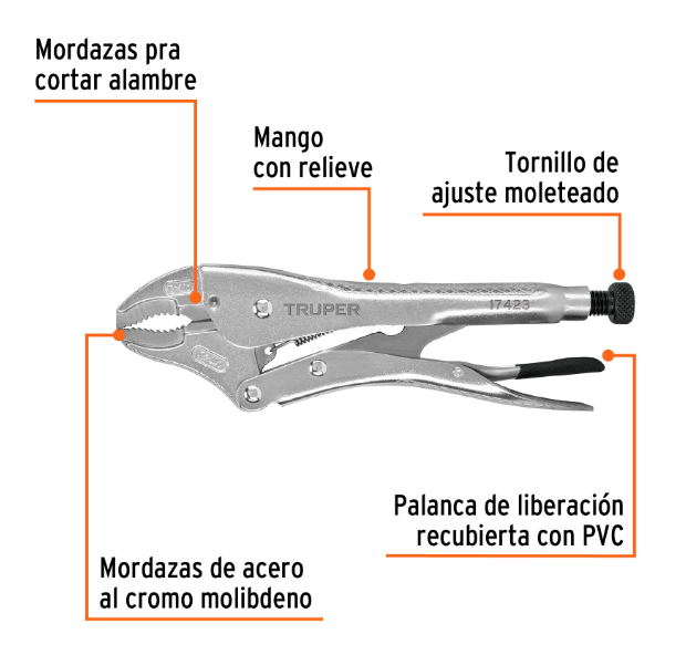PINZA DE PRESION DE 10", MORDAZA CURVA, TRUPER