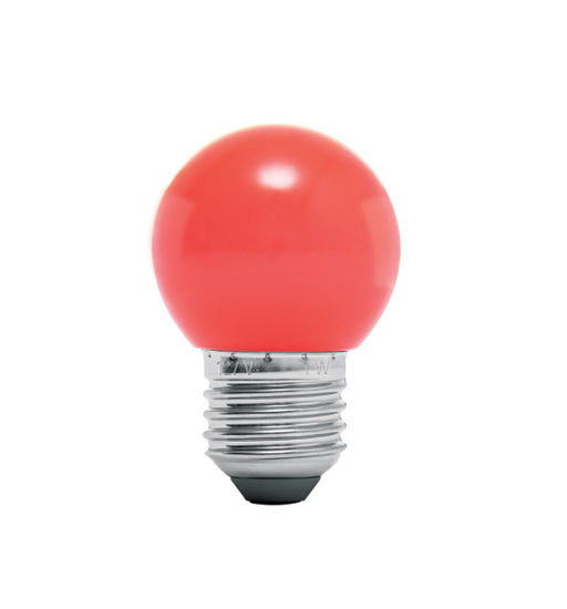 Foco LED rojo tipo bulbo de 1 W con base roscada metálica