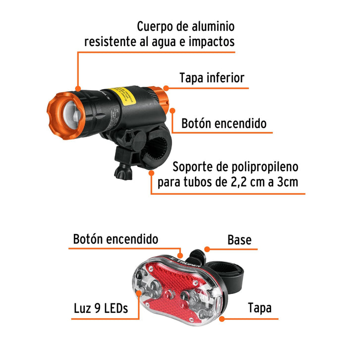 JUEGO DE LUZ DELANTERA Y TRASERA PARA BICICLETA DE BATERIA TRUPER
