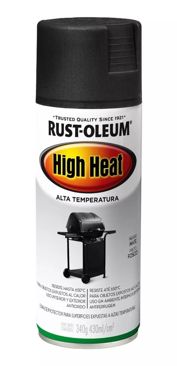 PINTURA EN AEROSOL, COLOR NEGRO MATE, ALTA TEMPERATURA, 340 g, RUST-OLEUM