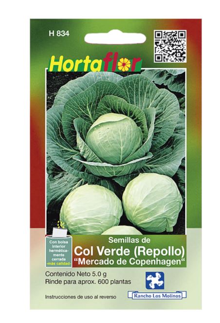 SOBRE DE SEMILLAS DE COL VERDE HORTAFLOR, CONTENIDO DE 5G