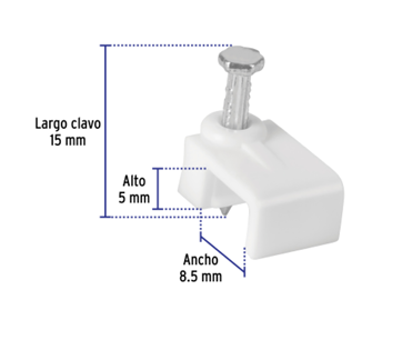 GRAPA RECTA 5 X 8.5 mm 20 PARA CABLE PLANO PIEZAS VOLTECK