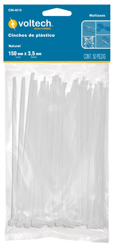 CINCHOS DE PLASTICO, 15 CM, 40 LBS, NATURALES, 50 PZAS