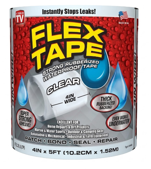 CINTA IMPERMEABILIZANTE FLEX TAPE TRANSPARENTE, 4" X 5 ft