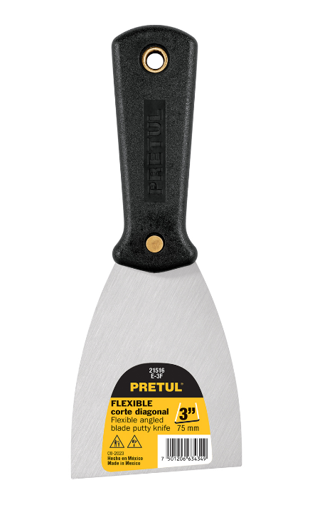 Espátula flexible PRETUL de 3" con mango negro y hoja triangular de 75 mm