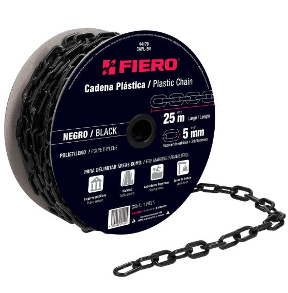CADENA PLASTICA 5 mm NEGRA CARRETE DE 25 MTS FIERO