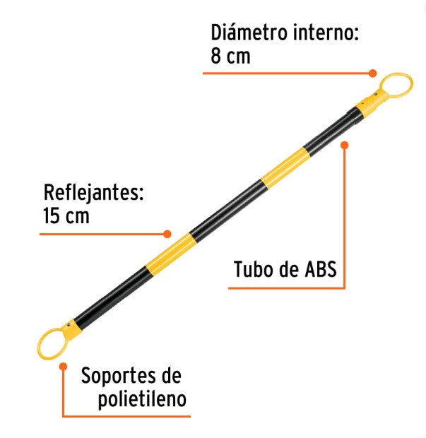BARRA EXENSIBLE DE 1.3 A 2.1 MTS REFLEJANTE PARA CONOS