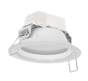 Luminario LED empotrable redondo blanco, con resortes de montaje.