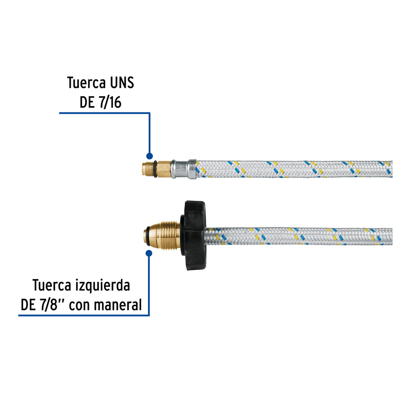 MANGUERA PARA GAS, DE ALUMINIO, PIGTAIL, 55 cm