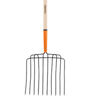 Bieldo de plástico para estiércol con mango de madera y 16 dientes negros