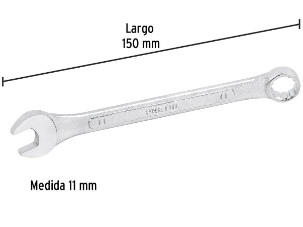 LLAVE COMBINADA MILIMETRICA 11 mm X 150 mm DE LARGO PRETUL