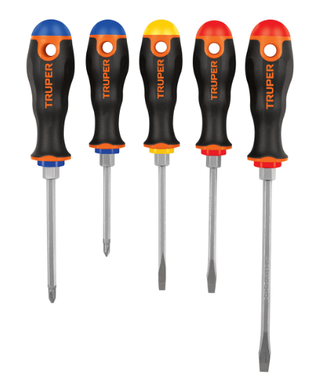 JUEGO DE DESARMADORES, 5 PZAS, MANGO COMFORT GRIP TRUPER