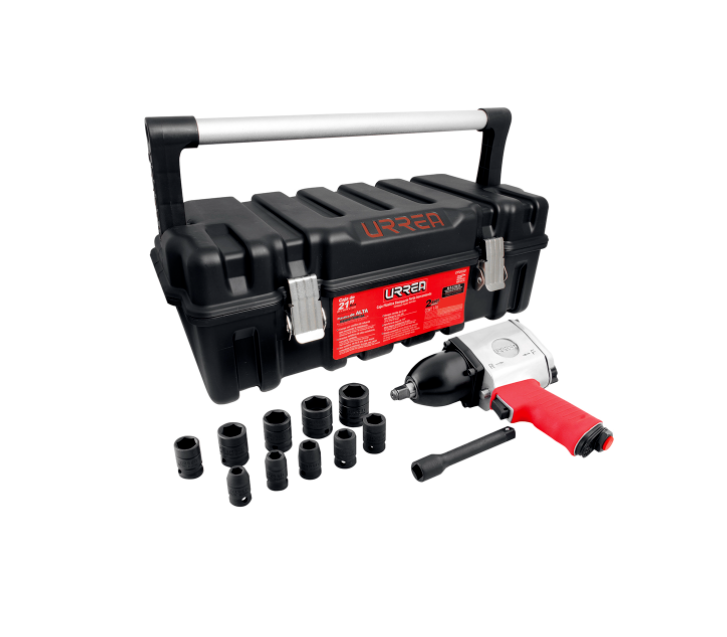 PISTOLA DE IMPACTO NEUMATICA DE 1/2", URREA, C/JUEGO DE DADOS STD Y EXTENSION, 13 PZS 4HK