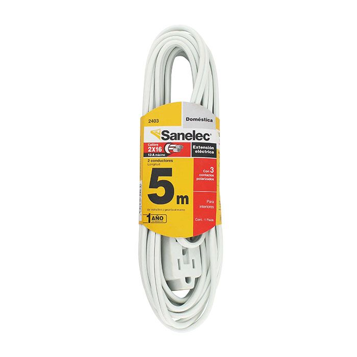 EXTENSION ELECTRICA DE 5 MTS, CAL. 16, BLANCA