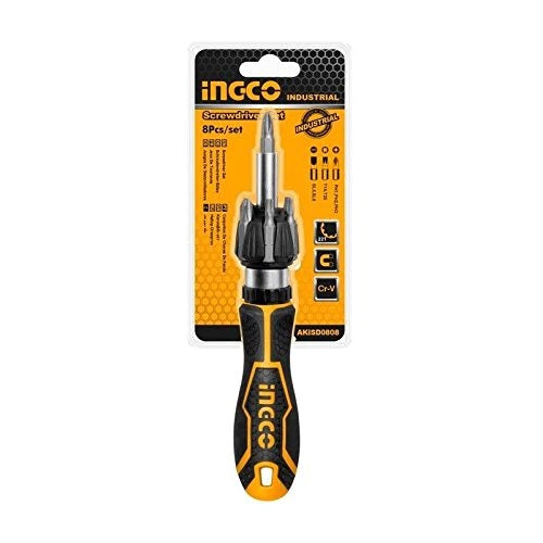 DESARMADOR DE MATRACA CON 8 PUNTAS INTERCAMBIABLES, INGCO