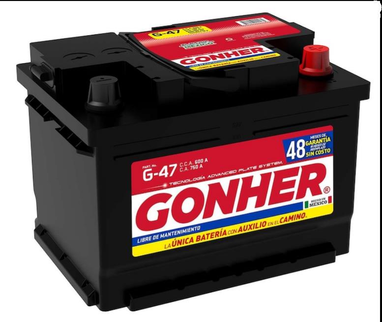 ACUMULADOR "47" GONHER DE 550 AMP. DE ARRANQUE EN FRIO, -/+