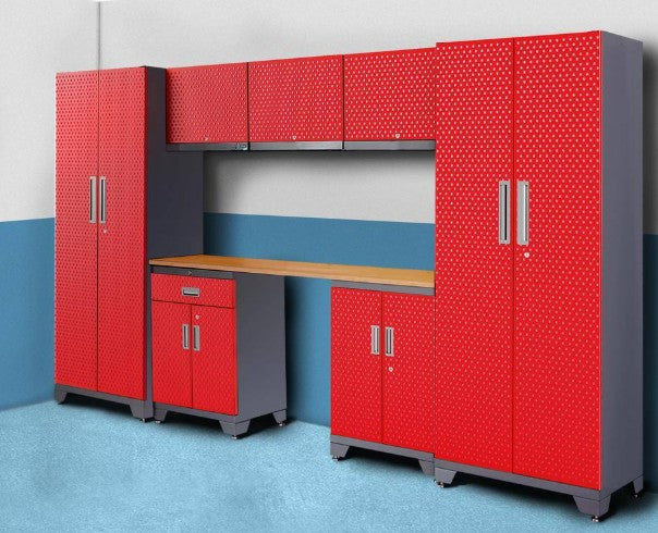 SISTEMA DE GABINETES DE ALMACENAMIENTO PARA GARAJE DE ACERO, 8 PIEZAS, COLOR ROJO
