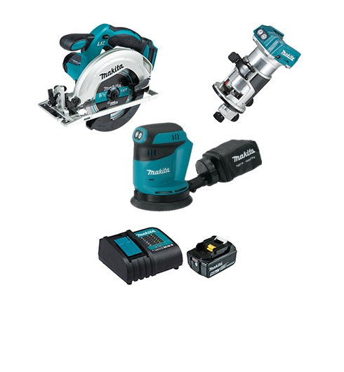 COMBO 18V, LXT, SIERRA CIRCULAR, LIJADORA ORBITAL, ROUTER, 1 BAT. 5.0Ah, CARGADOR